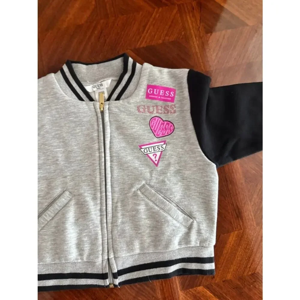 Guess Kids Gray Black Varsity Zip Jacket NWT Size 6X Logo Jacket